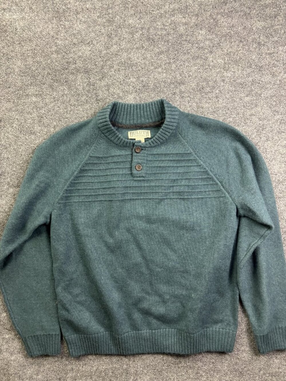Duluth Trading Co Sweater Mens Large Green Wool Nylon Mock Neck Henley Knit